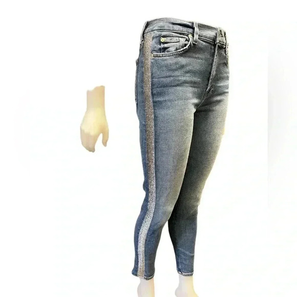 7 FOR ALL MANKIND Luxe Vintage High Waist Ankle Skinny Jean Silver  Stripe 29/8 - Picture 2 of 15